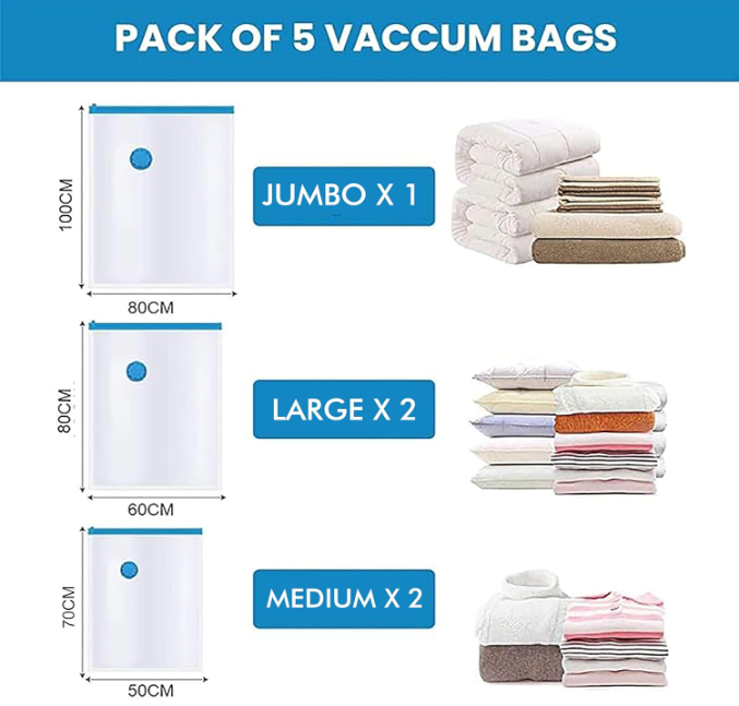 Super Saver Vacuum Compression Bags with Hand Pump (Pack of 5)