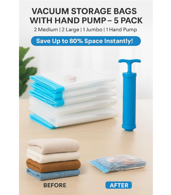 Super Saver Vacuum Compression Bags with Hand Pump (Pack of 5)