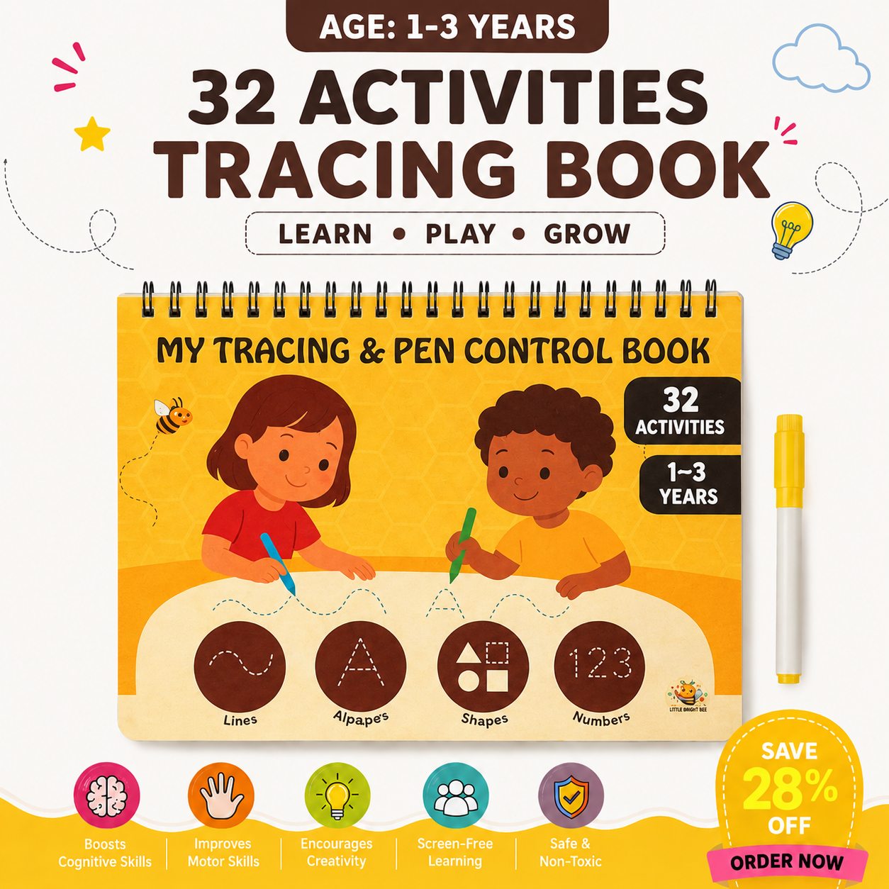 My Tracing & Pen Control Book- 32 Activities (1–3 Years)