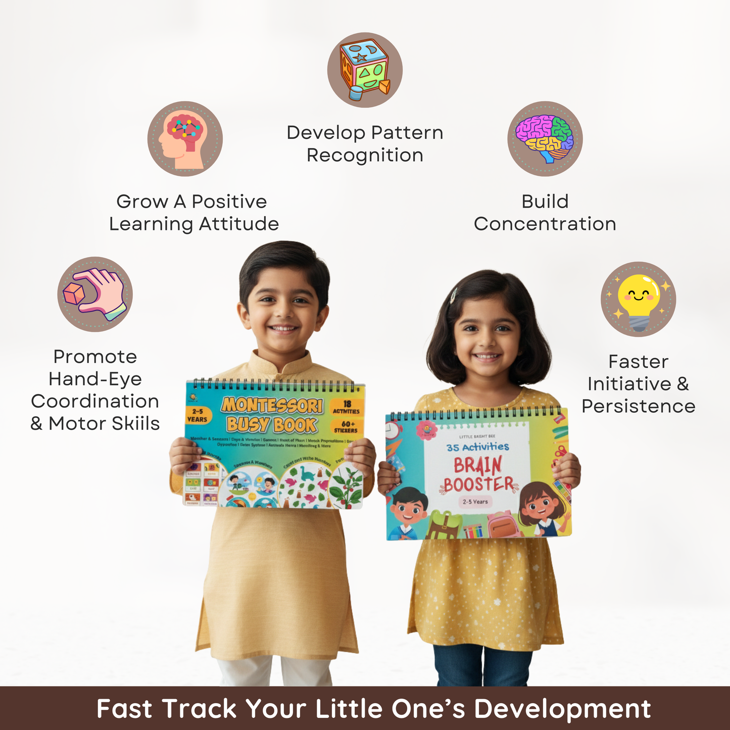 🎁 2–5 Years Learning Combo – Montessori Busy Book + Brain Booster Book