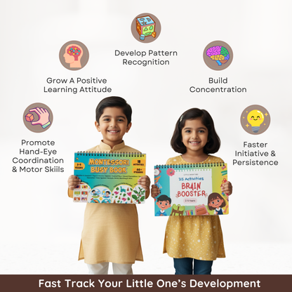 🎁 2–5 Years Learning Combo – Montessori Busy Book + Brain Booster Book