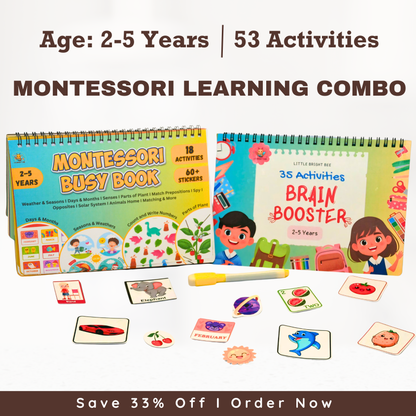 🎁 2–5 Years Learning Combo – Montessori Busy Book + Brain Booster Book