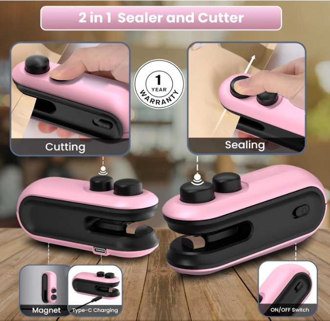 Modevista 2-in-1 Portable Mini Sealer – Seal Freshness, Cut Hassle!