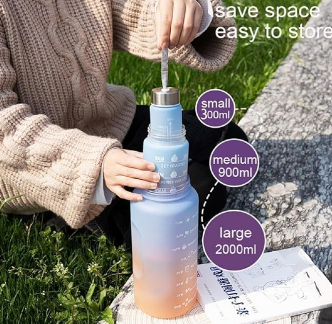 🧴 3-in-1 Motivational Water Bottle – 2L | Leakproof | BPA-Free | Set of 3